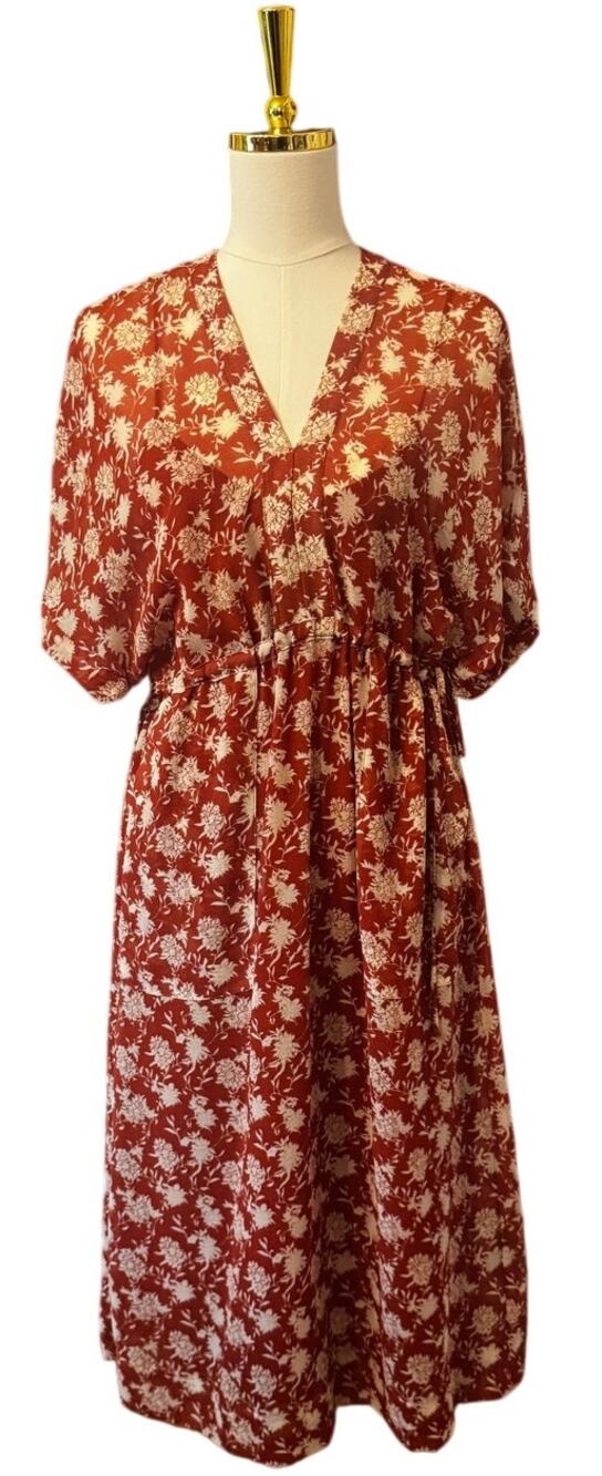 Rag & Bone Floral Chiffon Midi Dress with Slip Rust Ivory XS Boho Romantic